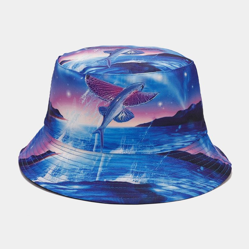 Hot Sale Delfin Graffiti Bøtte for Menn Kvinner Fisker Mann Utendørs Ferie Solskjerm Sol Strandhatt Kvinne_voghion.com