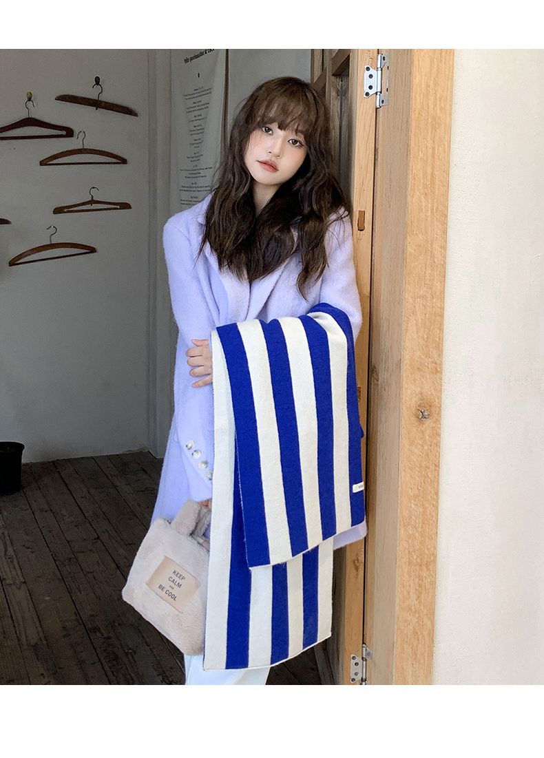 Koreanische version neue kontrast gestreiften gestrickte frauen herbst winter studenten, warm und vielseitig, hals schutz für_voghion.com