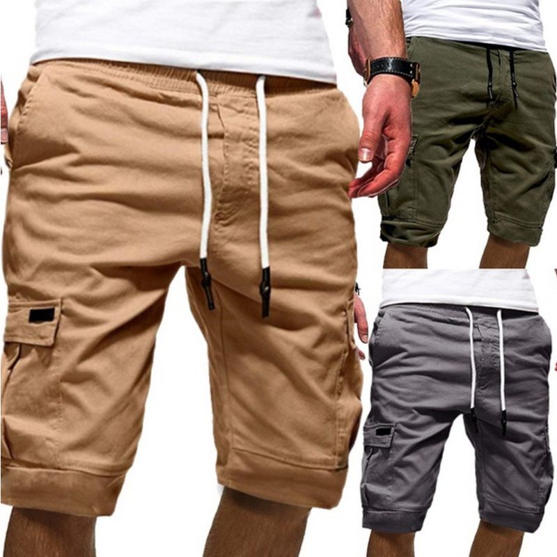 2022 Sommer Europäische Größe Herren Casual Arbeitsshorts Mit Großer Tasche Spleißen Und Verschluss Geteilte Hose Für Männer_voghion.com