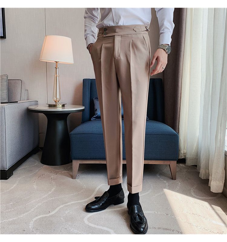 New Neapolitan Drape High Waist Men's Casual Pants Trendy Trousers_voghion.com