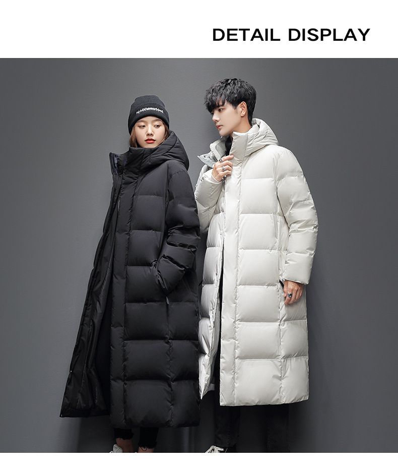 Men's Long Down Jacket With Hood, 850 Fill Power White Duck Feather, Windproof & Breathable Winter Coat For Teens & Adults_voghion.com