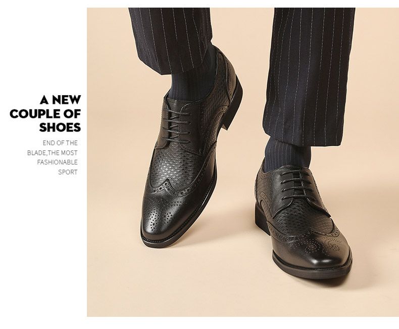 Handmade First Layer Cowhide British Brogue Carved Leather Men Youth Business Suit Brown Derby Shoes Breathable_voghion.com