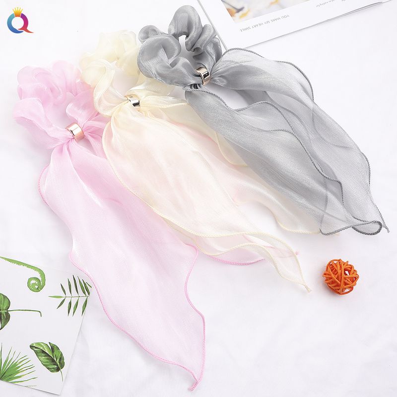 Elástico de cabelo com fita de cetim - Acessórios de cabelo com laço elegante para mulheres (cor sólida, ajustável, antiderrapante)_voghion.com