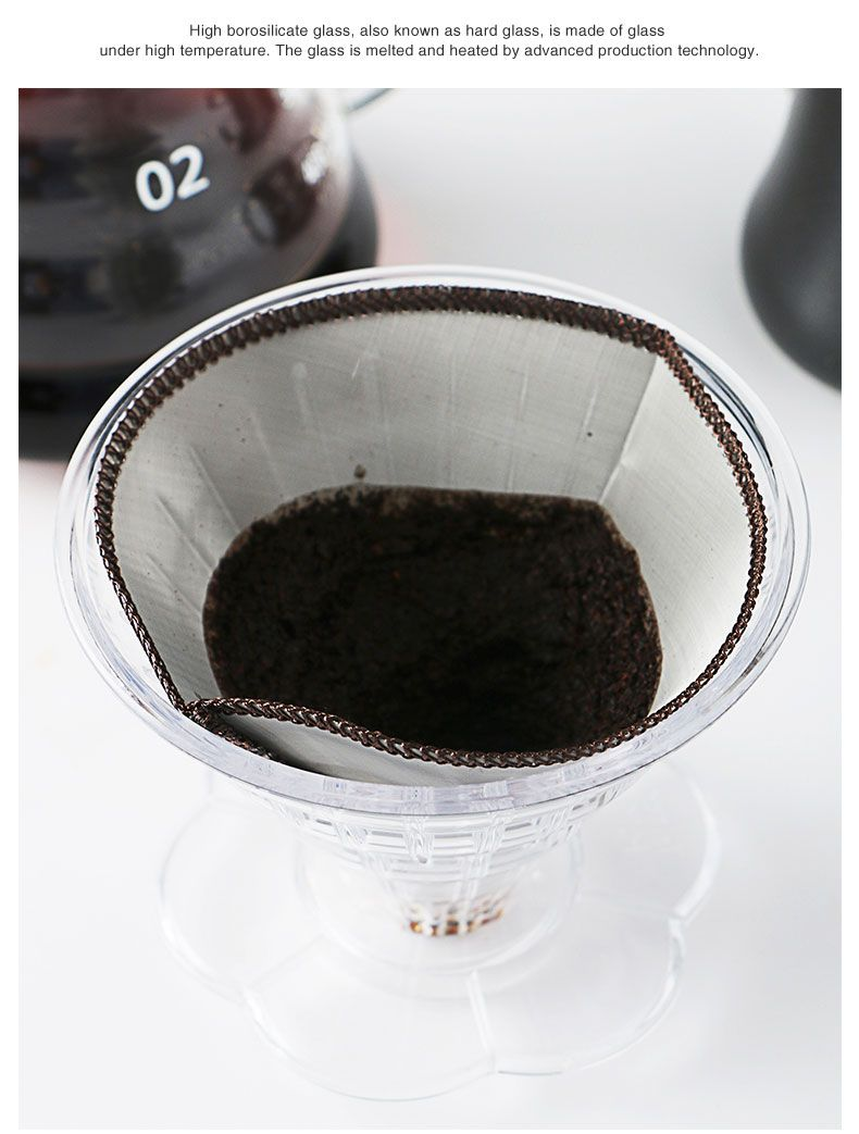 Håndbrygget skærm, præcisions ultrafin V02, fint papir, genanvendelig rustfrit stål konisk kaffefilterskærm_voghion.com