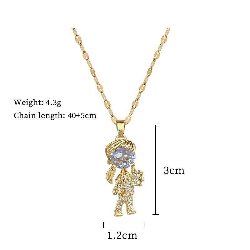 Collar con incrustaciones de circonitas y dijes de niña en color dorado para mujer, gargantilla de pareja, cadena colgante, accesorios de joyería Diy_voghion.com