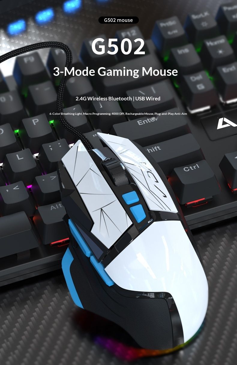 NeoGear Cross-Border G502 Kabellose/Kabelgebundene mechanische Maus mit drei Modi, Mikro- und Makro-Bewegungssteuerung, DC-Rückstoßkontrolle, RGB-Beleuchtung, Gaming- und Büromaus_voghion.com