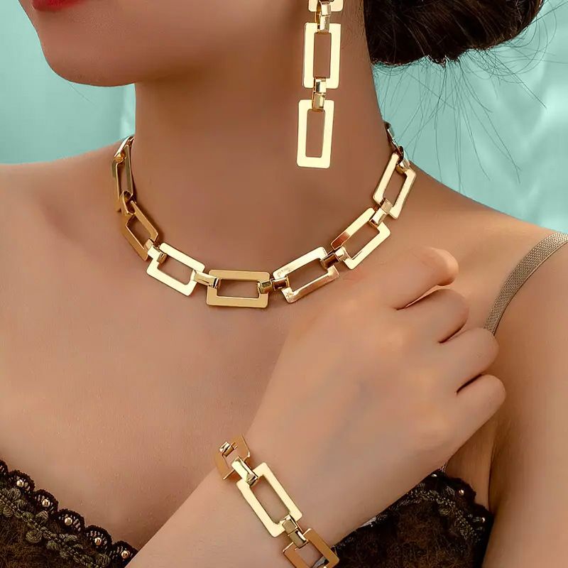 Jewelry Sets Necklace Earring Set Ring Bracelet Set 1 Square Chain Style Leopard Print Gold Necklace Bracelet Earring Set Elegant Personality_voghion.com