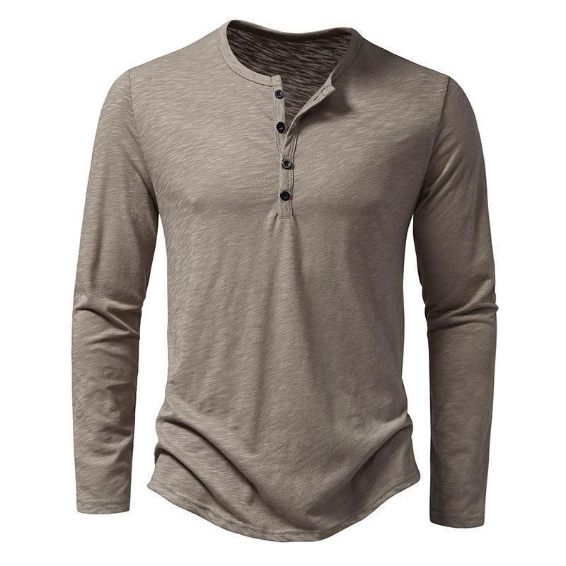 Unbeatable Quality Commuter Long Sleeved Door Collar Men's Fat Plus Size Thin Henry Neck T-shirt Pullover Bottom_voghion.com