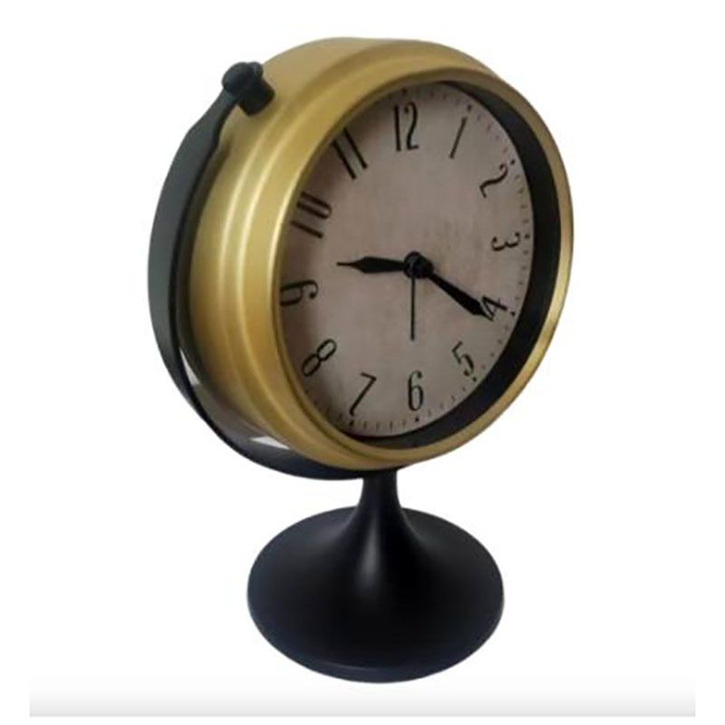 Metall-Globus-Wecker, Retro-Tischuhr, goldene Schale, schwarzer Sockel, 180 Grad schwenkbar, leises Uhrwerk, BB-Alarm_voghion.com