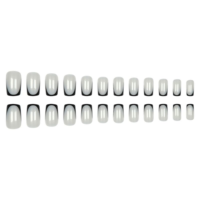 Elegant French Black Tip Press-On Nails - Reusable Fake Nails With Glue & Gel Pads - Natural-Looking False Nails For Women_voghion.com