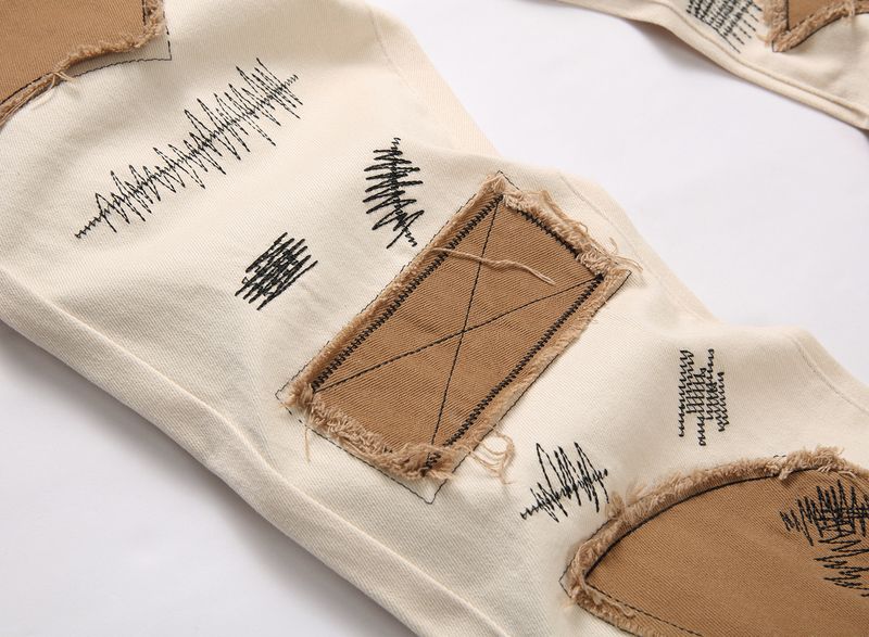 "Punk Style Embroidered Flared Jeans For Men - Slim Fit Denim Trousers With Edgy Patches, Street Fashion"_voghion.com