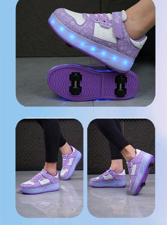 Buty do biegania dla chłopców i dziewcząt z czterema kołami, podwójnymi kołami, migającymi światłami LED, automatycznymi, niewidocznymi rolkami, partią_voghion.com