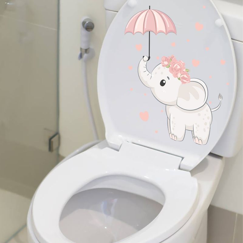 Pink Elephant Prinzessin Regenschirm N1038 DIY Matt PVC Dekorativ Toilette Sticker_voghion.com