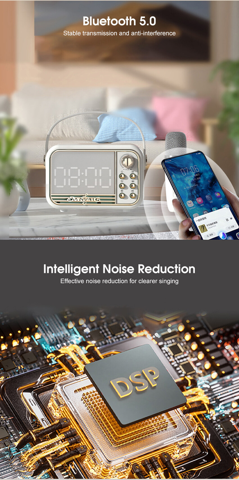 2024 Mini Retro Bluetooth Speaker Wireless Bluetooth Music Player Mirror Screen Digital Alarm Clock Multifunction LED Mirror Bluetooth Speaker TF Car_voghion.com