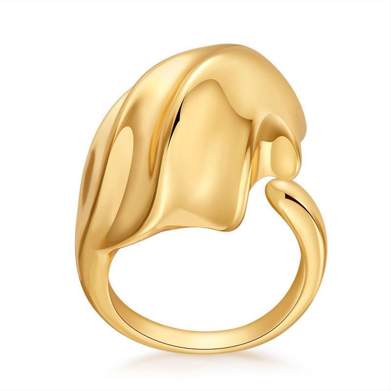 Heavy metal color preserving love ring copper plated with K real gold stacking fashion irregular texture retro ring_voghion.com