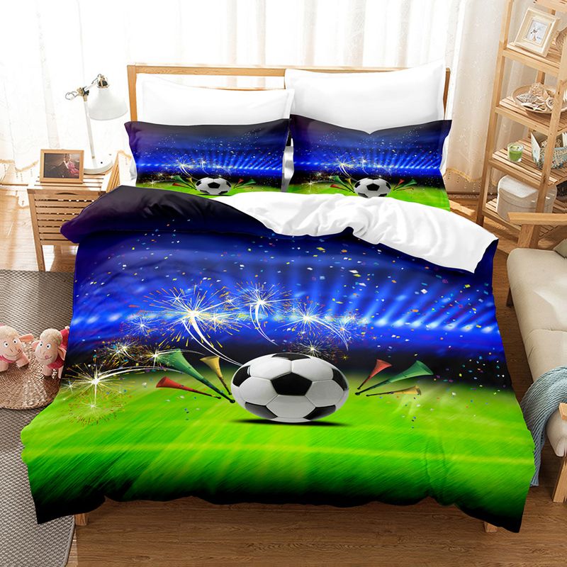 Fußball-Druck Dreiteiliges Set 3D Digital Bettwäsche Set Bettlaken Quilt Set Zweiteiliges Set_voghion.com