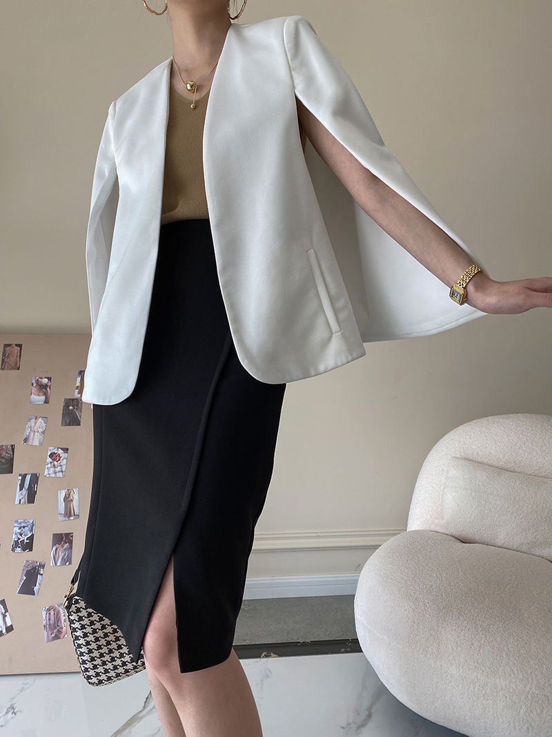 Sinan Elegante Cappotto da Donna con Mantella e Tasche Laterali, Design di Alta Qualità, Autunno Inverno Nuovo SN1112_voghion.com