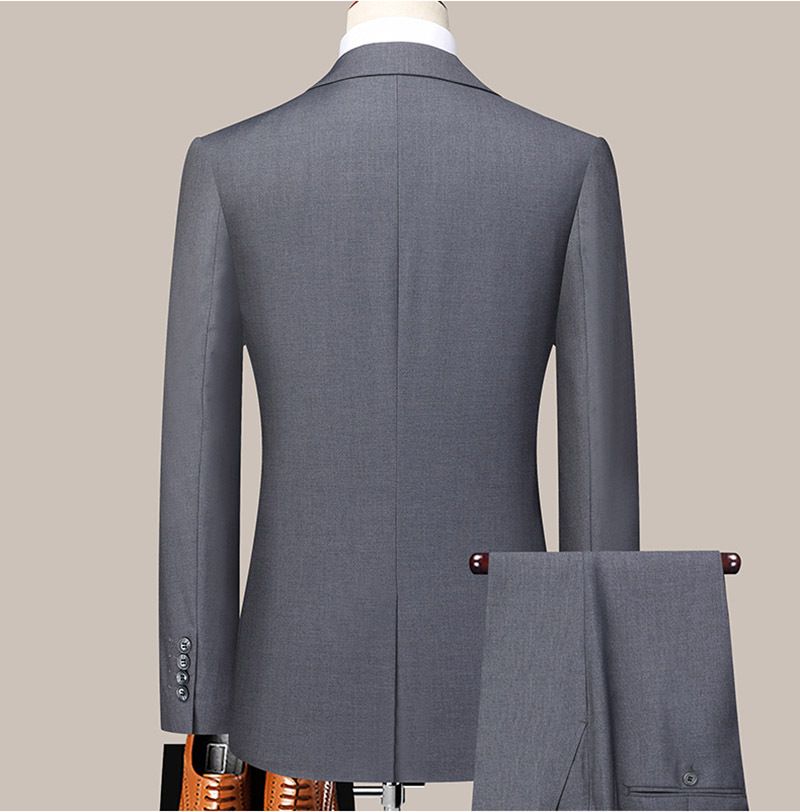 Solid color light business set for men's autumn new youth slim fit two button suit pants_voghion.com
