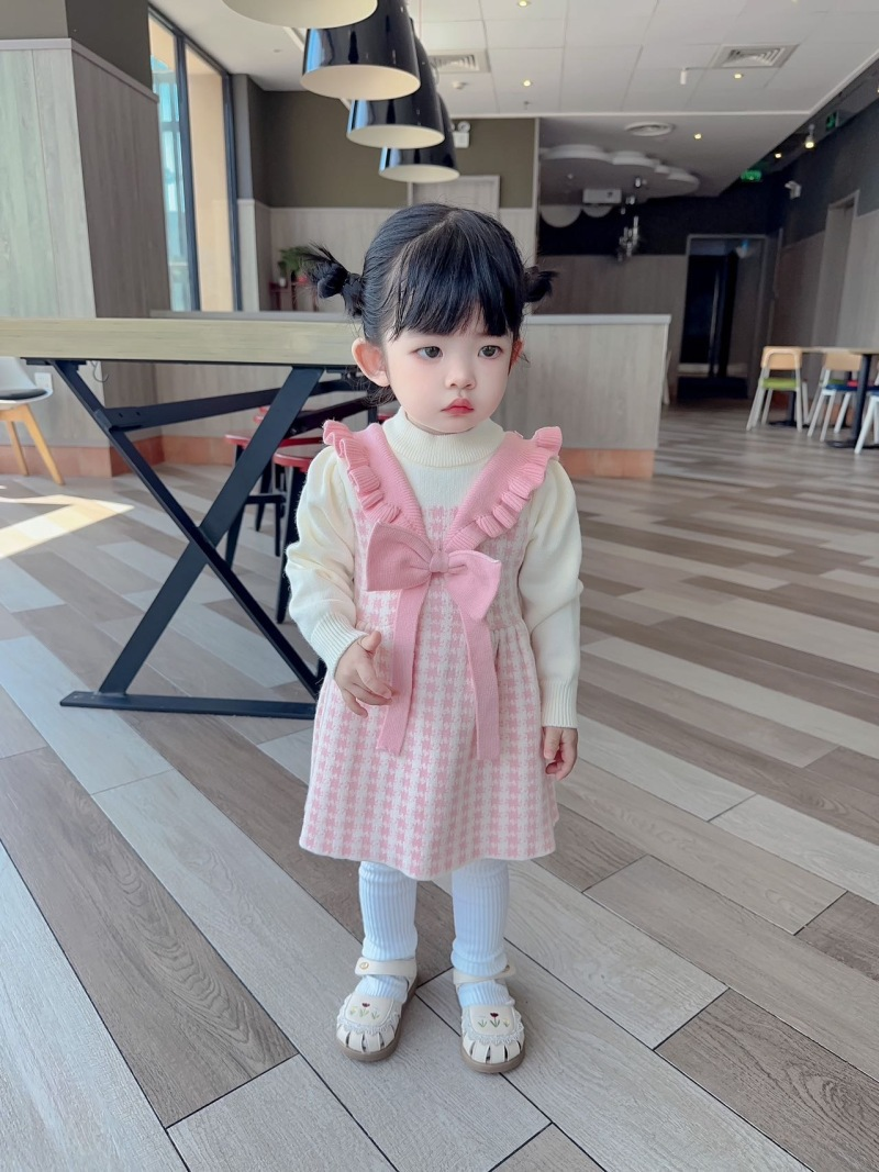 Mädchenkleid, ausgefallenes kleines Mädchen, süßer Strickpullover mit Schleife, Kinderkleid_voghion.com