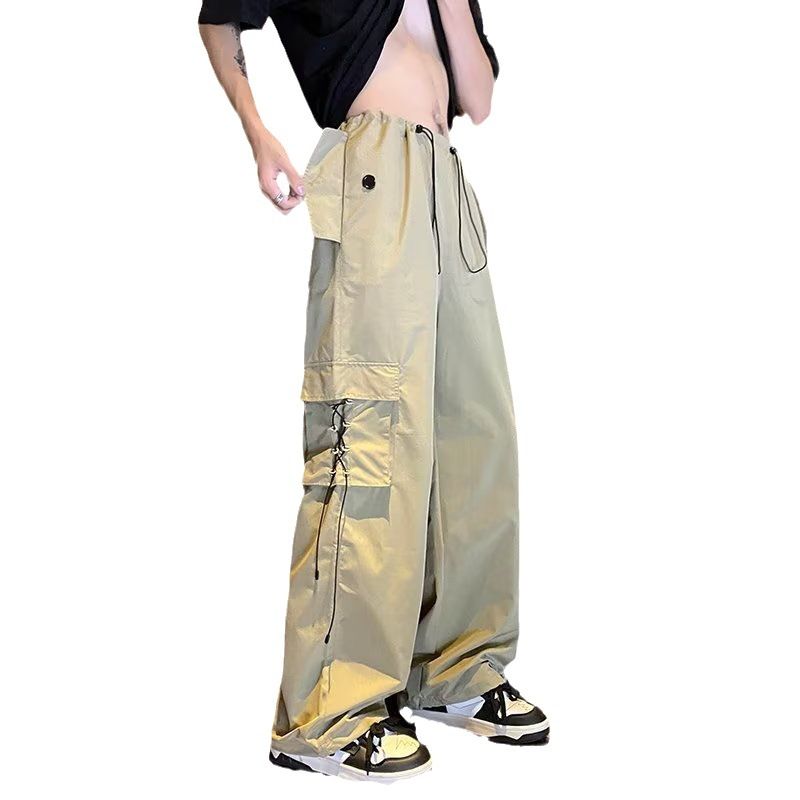 American Style Quick Drying Workwear Men's Summer Thin High Waisted Drape Casual, Small And Loose Pleated Wide Leg_voghion.com