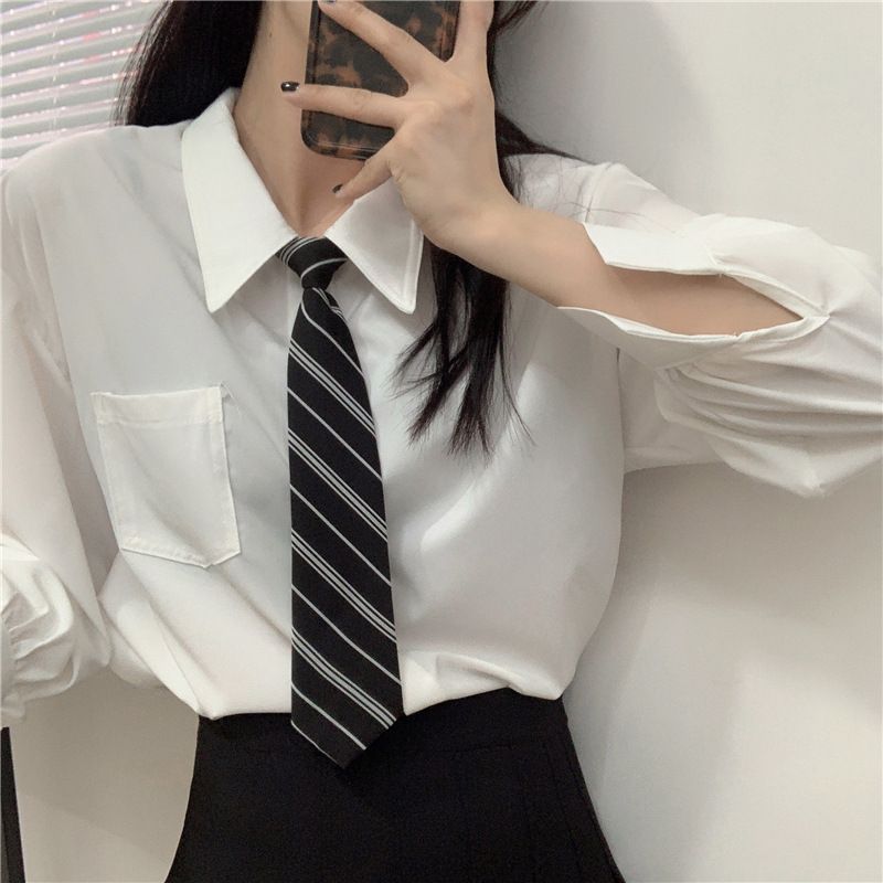 JK Burgunderrot Marineblau Schwarz Gestreifte Krawatte Herrenhemd Dekoration College-Stil Lazy No-Tie Bachelor-Uniform_voghion.com