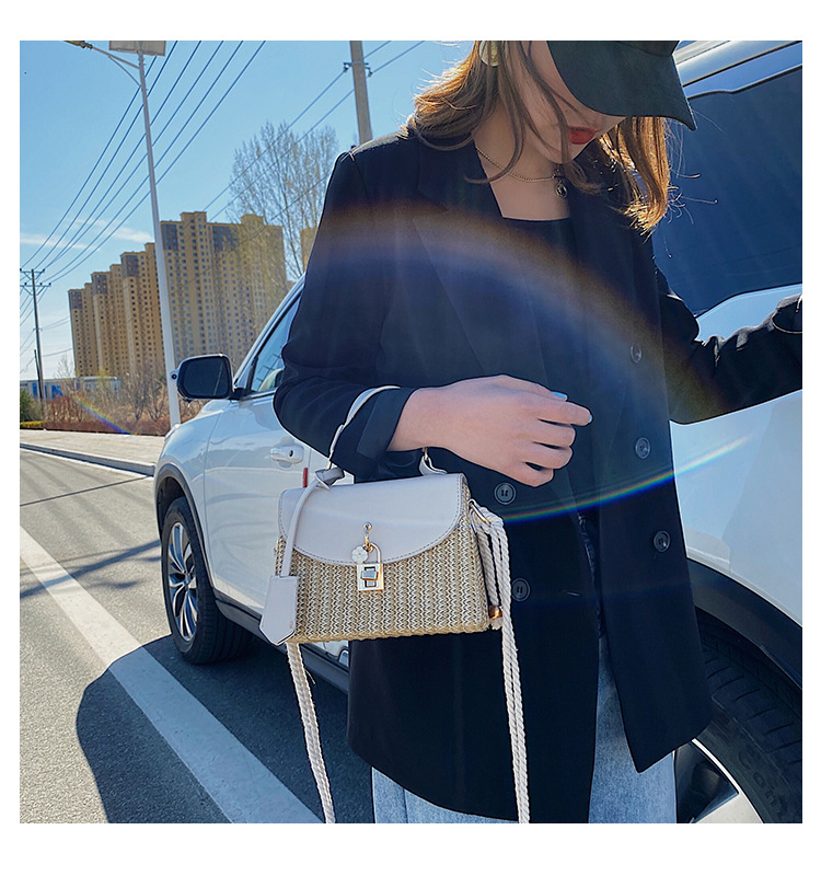 New Women's Bag Korean Fashion Lock Straw Bag Casual Handheld Small Square Bag Woman_voghion.com