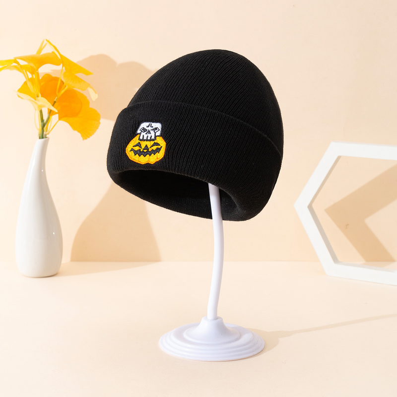 Sciarpa lavorata a maglia calda e antivento, unisex, dal design originale, unisex, con motivo a zucca, teschio di pipistrello nero, modello ricamato, antivento_voghion.com