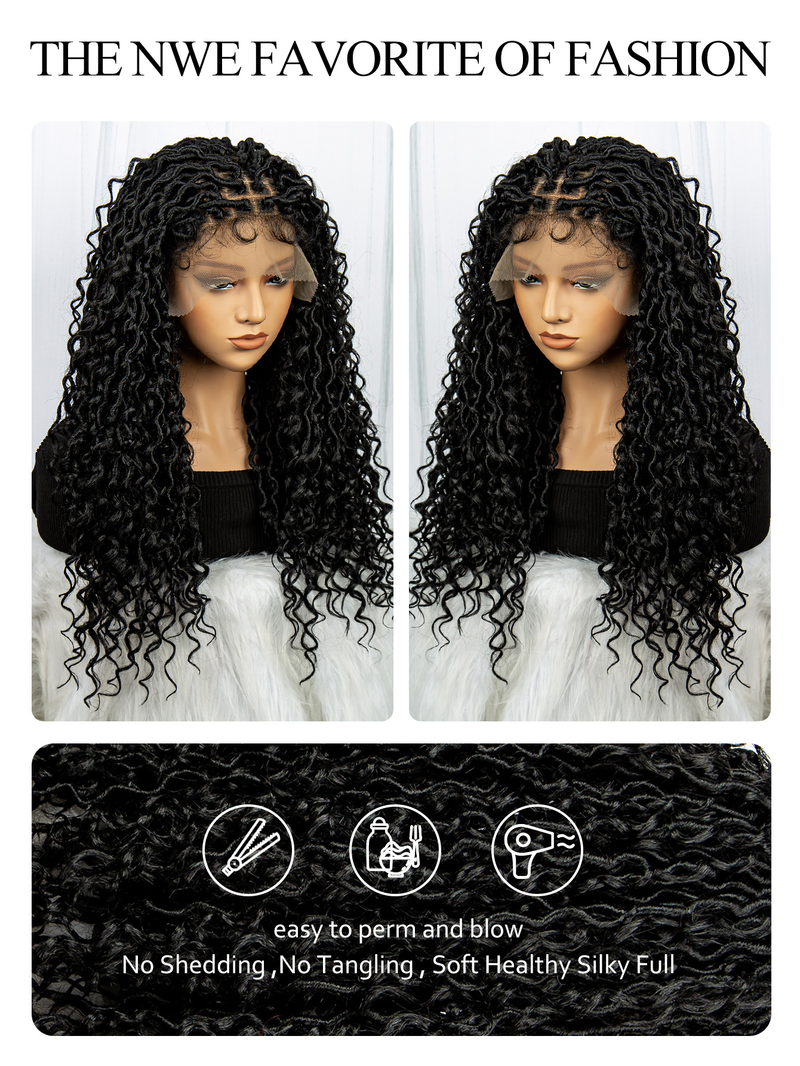 New 9*6 lace front braid head with wig 200% density Long braid mixed wave shape chemical fiber wig head cover_voghion.com