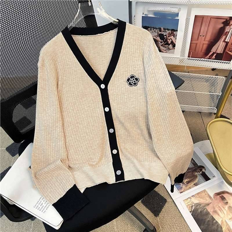 Vêtements pour femmes Veste brodée Camélia Hauts de début d'automne pour femmes Nouveau cardigan tricoté à manches longues ample_voghion.com
