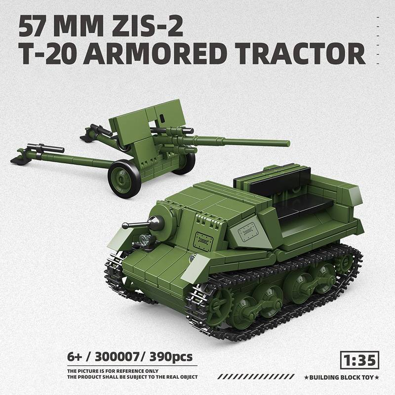 World War II Army 57mm ZIS-2 1941 Anti Tank Gun T20 Armored Tractor Collector's Edition Model Kit Building Block Toy_voghion.com
