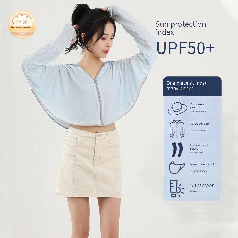 Sonnencape aus Eisseide mit UPF50+ und Kapuze – leichtes und atmungsaktives UV-Schutz-Coverup (übergroße Kapuze, lockere Passform)_voghion.com