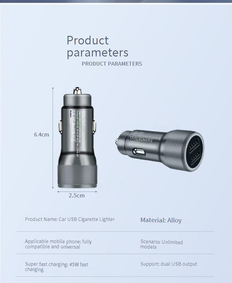 45W Car Charger, Dual USB QC3.0 Fast Charger Adapter With Titanium Emergency Window Breaker For IPhone Android Smartphones_voghion.com