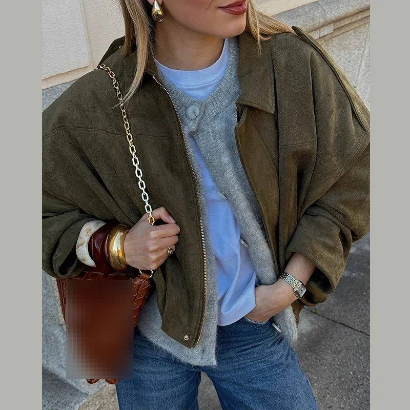 Women's Clothing Fashion Bomber Jacket With Batwing Sleeves - Stylish Zip-Up Casual Top For Spring (Multiple Colors & Sizes)_voghion.com