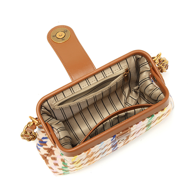 autumn And Winter New Style Women's Small Batch Design Canvas Chain Shoulder Crossbody Bag, High-end Zippered Mini Square Bag_voghion.com