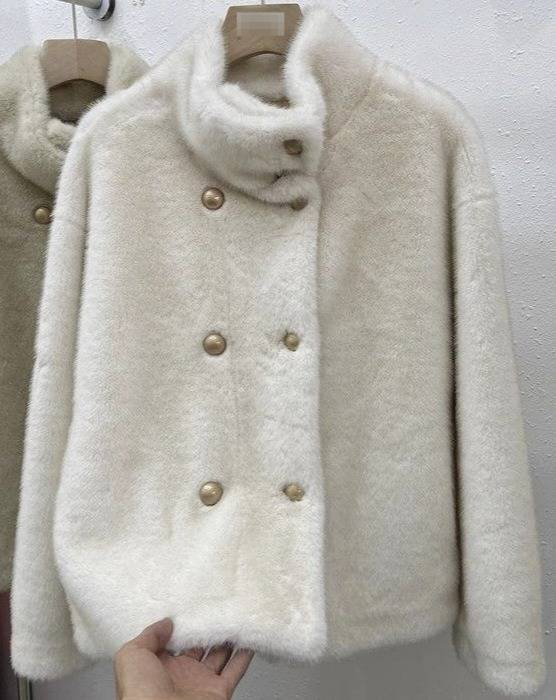 Giacca corta in visone sintetico – Cappotto corto oversize per donne minute (avorio/nero/talpa, taglia unica)_voghion.com