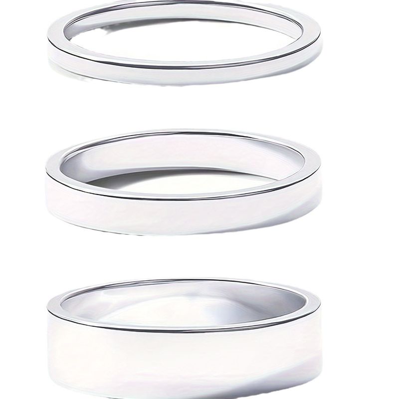 Set di anelli minimalisti in acciaio inossidabile per uomo e donna - Anelli a fascia sottile impilabili in oro bianco, design geometrico, anelli di coppia abbinati_voghion.com