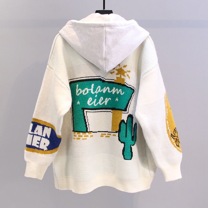 Cardigan élégant pour femme - Manteau ample oversize en tricot vintage à capuche, style bohème chic décontracté, mode automne-hiver_voghion.com