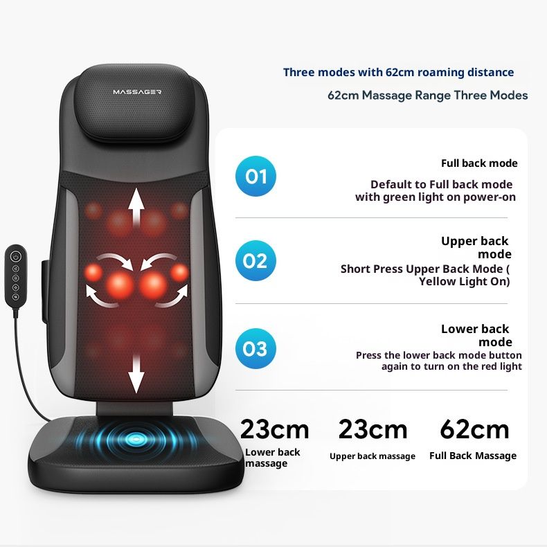 Ergonomic Neck And Back Massager With 6 Shiatsu Nodes - 3-Speed Adjustable Kneading & Tapping For Shoulder, Spine & Lumbar Relief_voghion.com