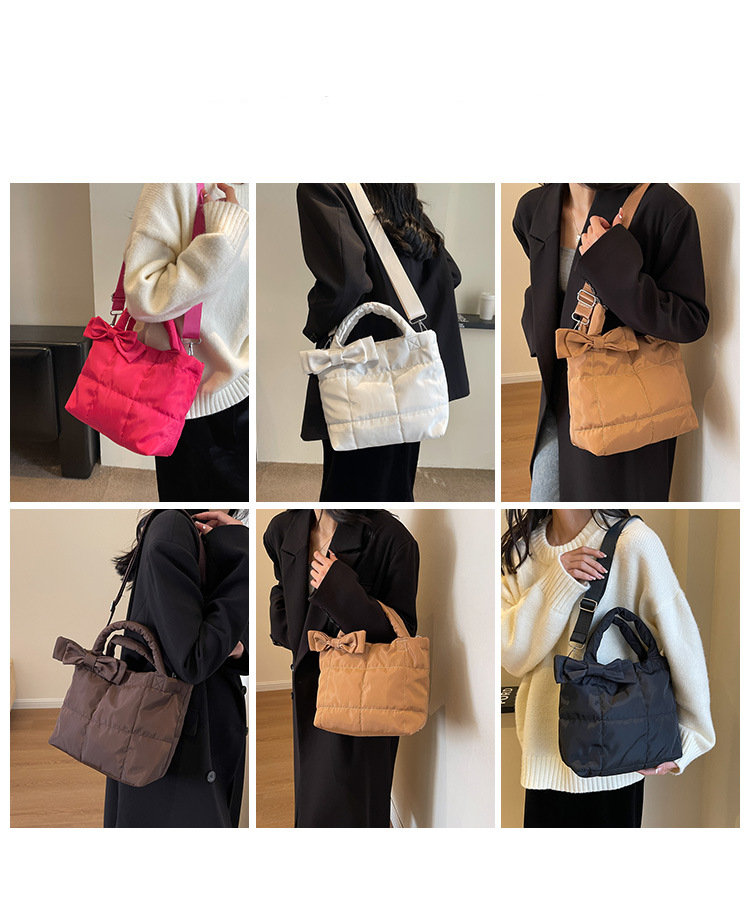 Autumn and winter women's down new cute bow single shoulder handbag space cotton temperament crossbody bag_voghion.com