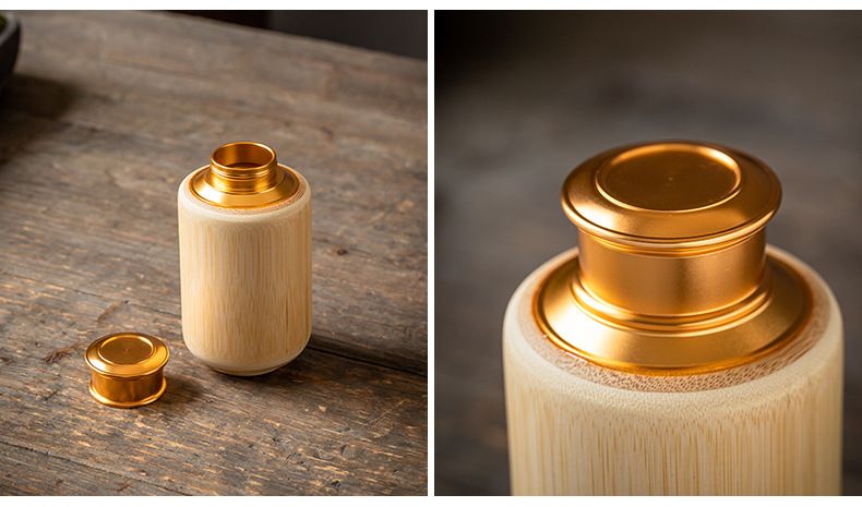 Bamboo Tea Caddy Handmade Wood with Chinese Style Portable Bamboo Tea Tube Storage Container Sealed for Household Use_voghion.com