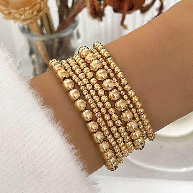 Minimalist Beaded Bracelet Set For Women - 7-Pack Stackable Boho Handmade Resin Bracelets In Gold & Silver_voghion.com