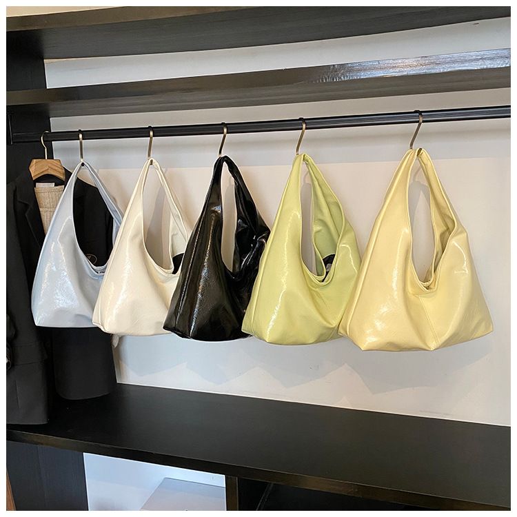Borsa a tracolla da donna in PU tinta unita, stile semplice coreano, casual, stile pigro, di grande capacità, da portare sottobraccio_voghion.com