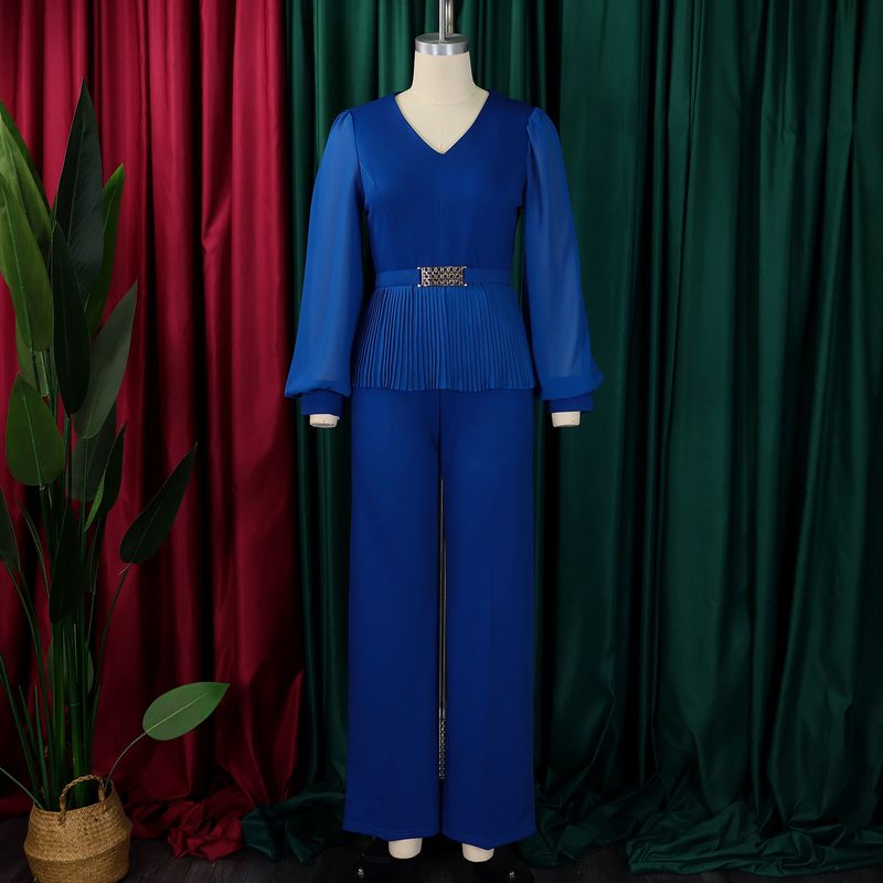 Ropa de mujer Nueva moda tradicional Tongle Top de manga larga Pantalones de pierna ancha Traje de dos piezas_voghion.com