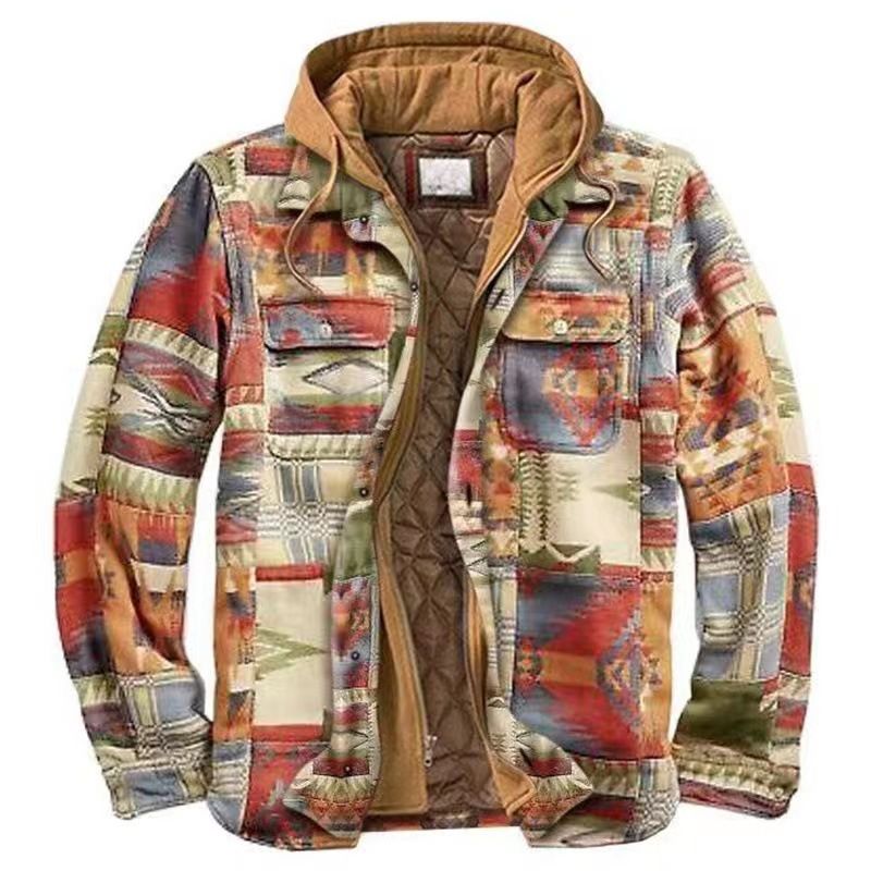 Men's Clothing popular men's clothing autumn and winter thickened cotton coat plaid long sleeved loose hooded jacket_voghion.com