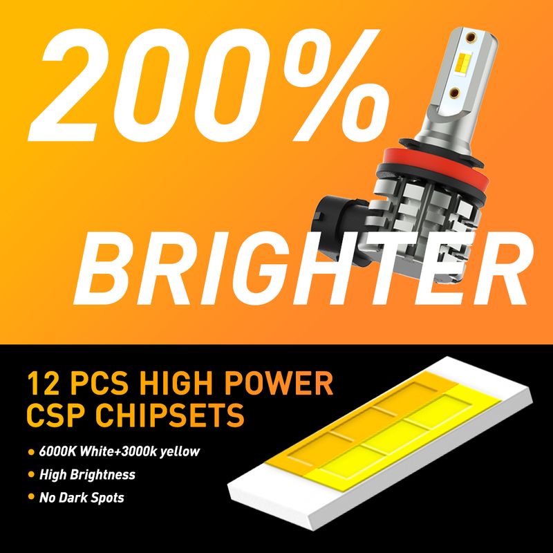 AUXITO 2 Adet H8 H11 Sis Lambası Çift Renkli Switchback 3000K Altın Sarısı 6000K Beyaz CSP Çip H9 H16JP LED Ampul Lambası_voghion.com
