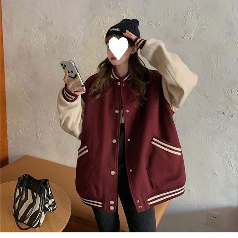 Autumn winter explosive street cardigan women's new style with plush ultra thick baseball jacket Korean version BF loose_voghion.com