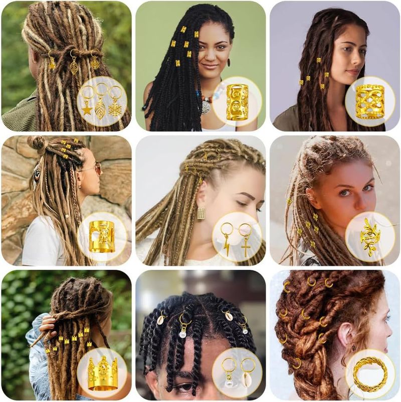 245-Piece Fashion Leaf Tassel Braiding Clips, Metal Open Bohemian Dreadlock Decor Set_voghion.com