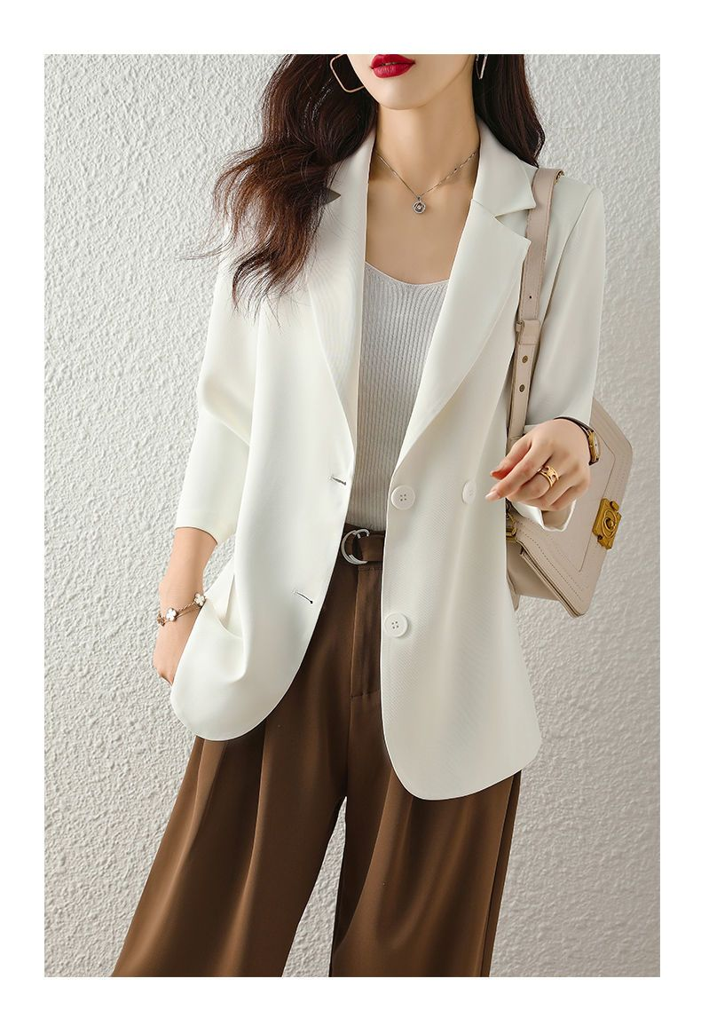 WTEMPO Spring Summer Suit Jacket Women's Fashion Thin Three-Quarter Sleeve Casual Blazer Outerwear Lightweight Split_voghion.com