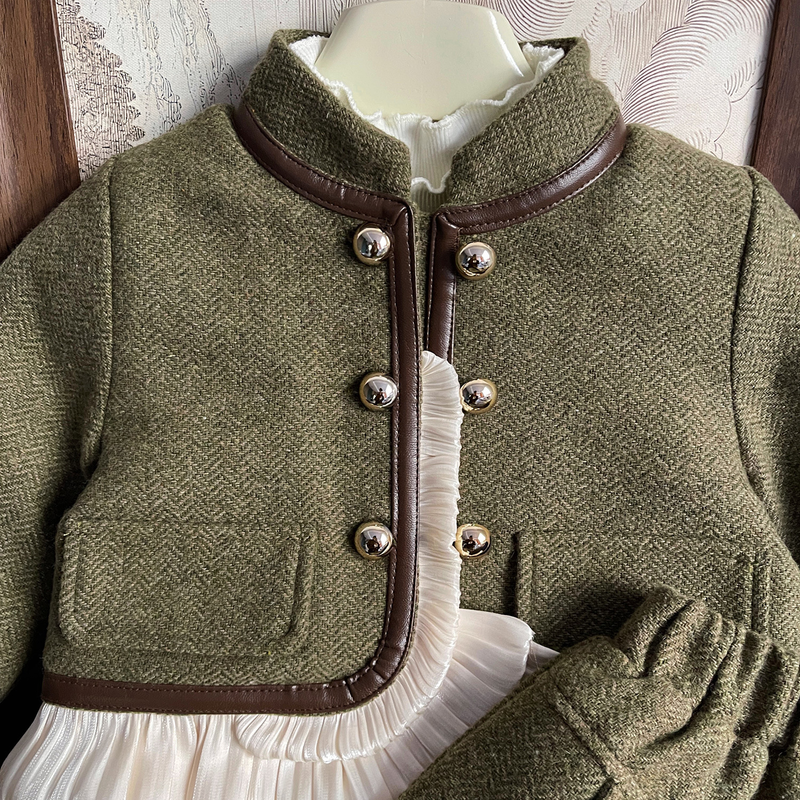 Ensemble de parfum vert pour filles, nouvelle édition coréenne d'hiver 2023, vêtements deux pièces pour enfants, tempérament de bébé, diffusion en direct_voghion.com