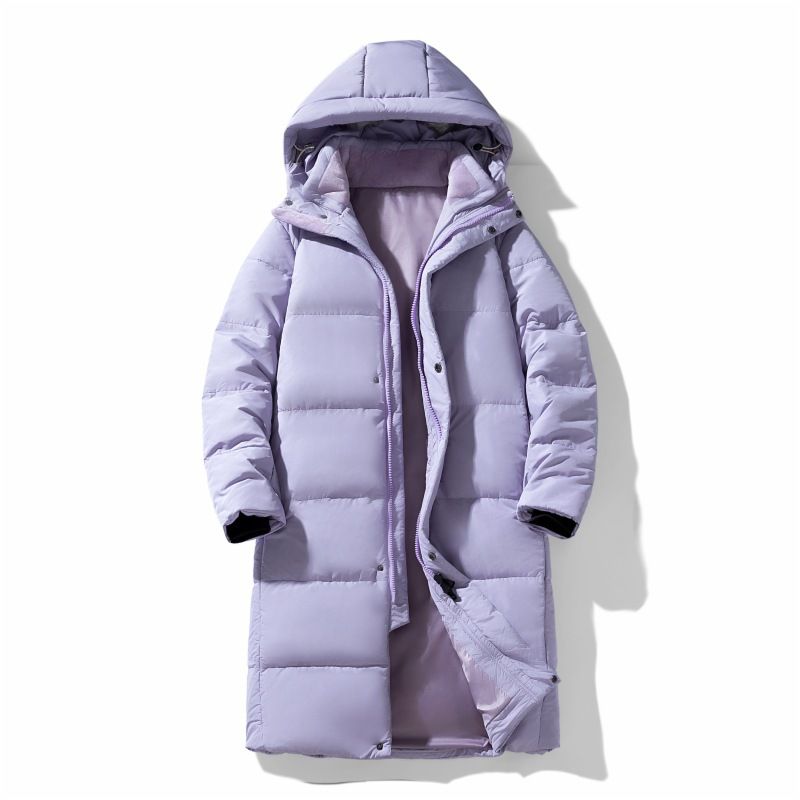 Lange Overknee-Daunenjacke für Damen und Herren, mit Kapuze, lockere Passform, lässig, einfarbig, winterverdickt, warm,_voghion.com